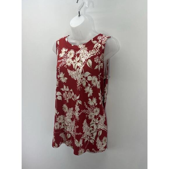 J Jill Wearever Womens Floral Tank Top Red Beige Boho Cottagecore Travel M - Picture 3 of 7